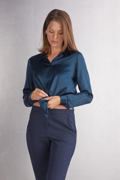 Navy Silk Shirt, , large image number 1