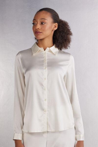 White Long-Sleeved Silk Shirt, , medium