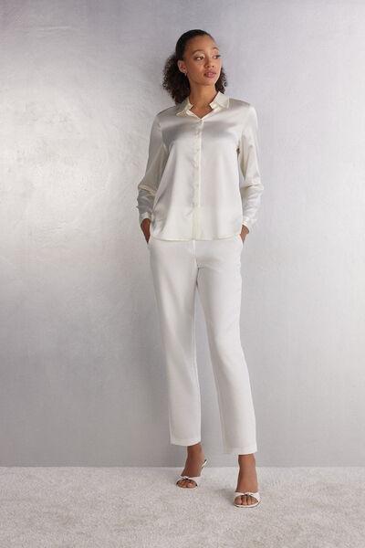 White Long-Sleeved Silk Shirt, , large image number 1