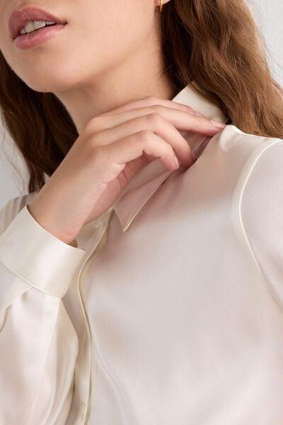 White Long-Sleeved Silk Shirt, Powder White, large image number 5
