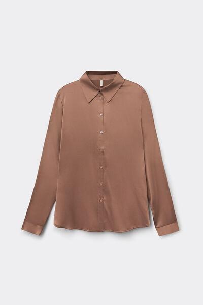 Beige Long-Sleeved Silk Shirt, , large image number 2