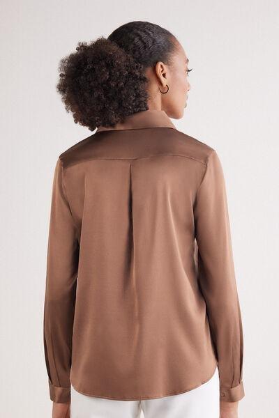 Beige Long-Sleeved Silk Shirt, , large image number 3