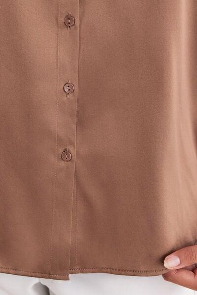 Beige Long-Sleeved Silk Shirt, Brown Mocha, large image number 5