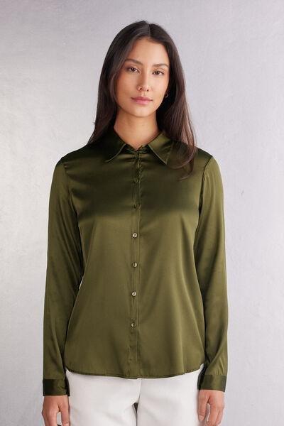 Green Long Sleeve Silk Shirt, 5601_848J, large image number 0