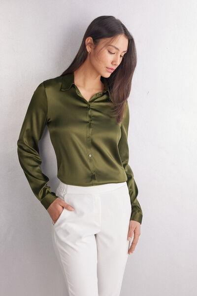 Green Long Sleeve Silk Shirt, 5601_848J, large image number 1