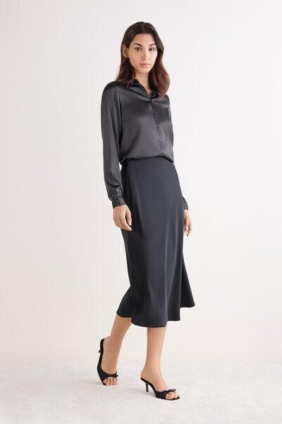 Grey Long-Sleeved Silk Shirt, 5601_943J, large image number 0