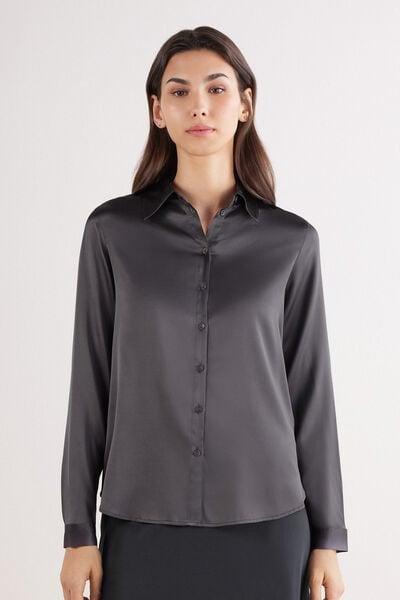 Grey Long-Sleeved Silk Shirt, 5601_943J, large image number 1