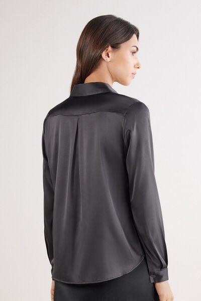 Grey Long-Sleeved Silk Shirt, 5601_943J, large image number 2