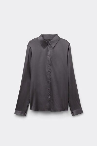 Grey Long-Sleeved Silk Shirt, 5601_943J, large image number 3