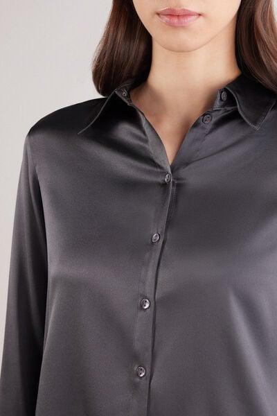 Grey Long-Sleeved Silk Shirt, 5601_943J, large image number 5