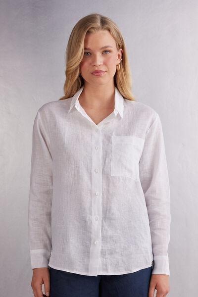 White Plain-Weave Linen Shirt, , large image number 0