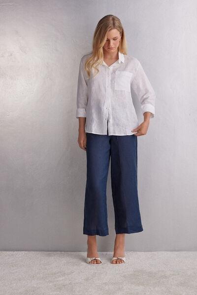 White Plain-Weave Linen Shirt, , large image number 1