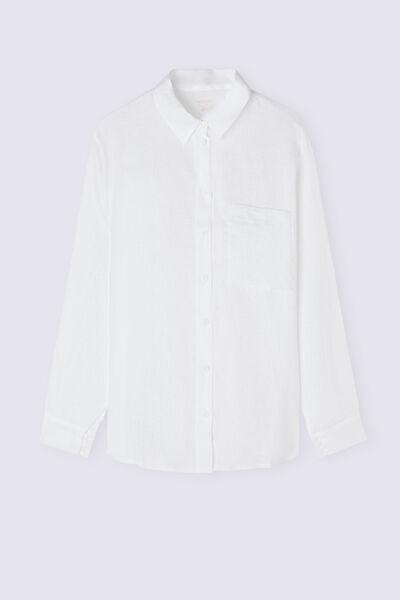 White Plain-Weave Linen Shirt, , large image number 2
