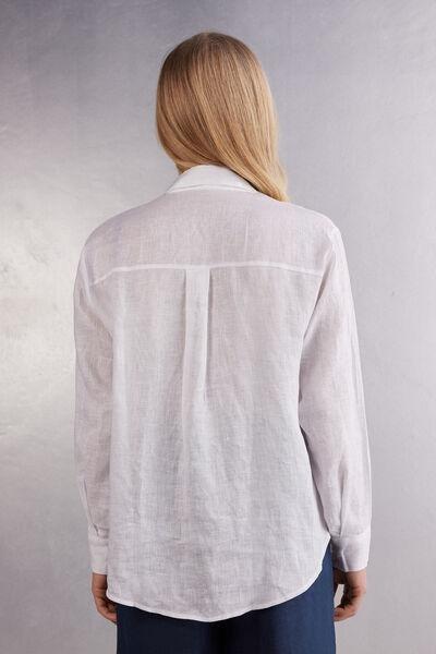 White Plain-Weave Linen Shirt, , large image number 3