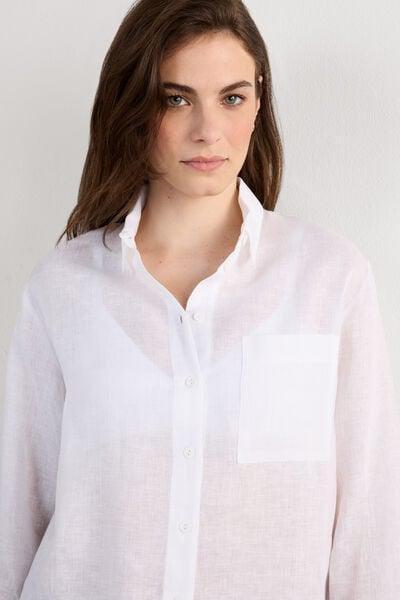 White Plain-Weave Linen Shirt, White, large image number 5