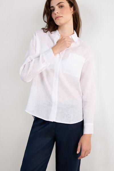 White Plain-Weave Linen Shirt, White, large image number 6