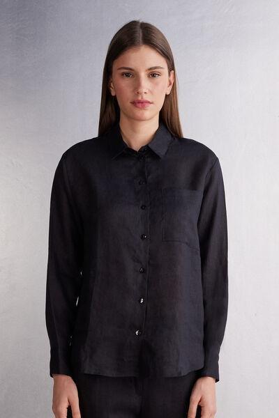 Black Linen Cloth Shirt, , large image number 0