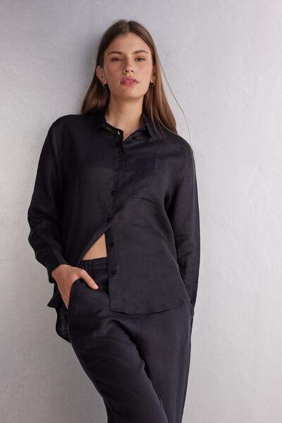 Black Linen Cloth Shirt, , large image number 1