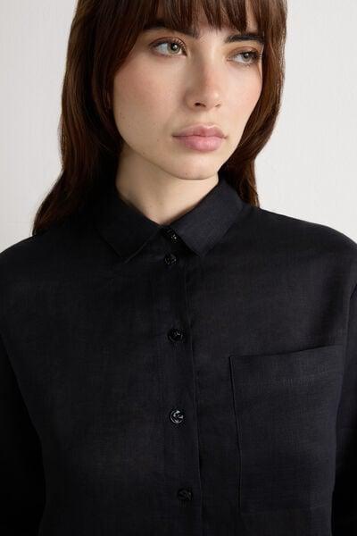Black Linen Cloth Shirt, Black, large image number 5