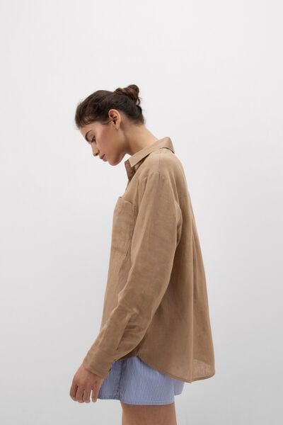 Beige The Pure Linen Plain-Weave Linen Shirt, 5601_166K, large image number 5