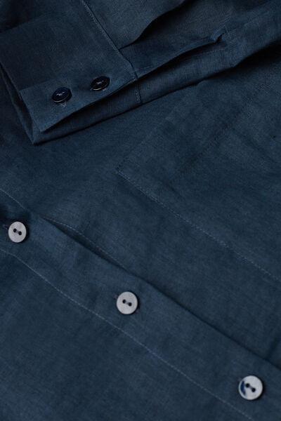 Navy Plain-Weave Linen Shirt, , large image number 4