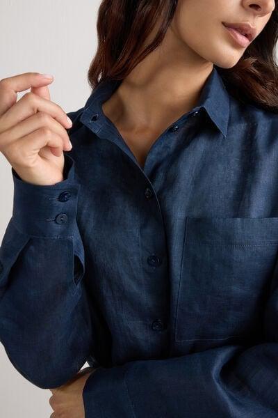Navy Plain-Weave Linen Shirt, 5601_243J, large image number 5
