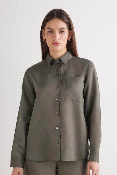 Green Plain-Weave Linen Shirt, , large image number 0