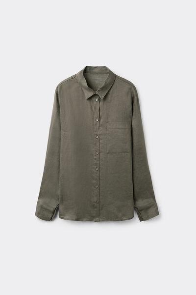 Green Plain-Weave Linen Shirt, , large image number 1