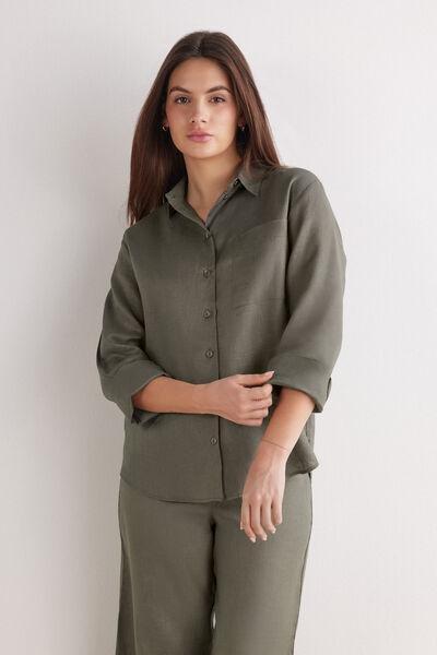 Green Plain-Weave Linen Shirt, , large image number 2