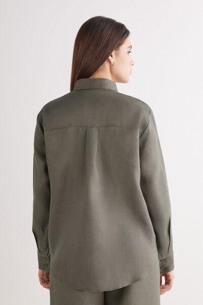 Green Plain-Weave Linen Shirt, , large image number 3