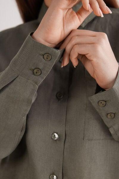 Green Plain-Weave Linen Shirt, 5601_660J, large image number 5