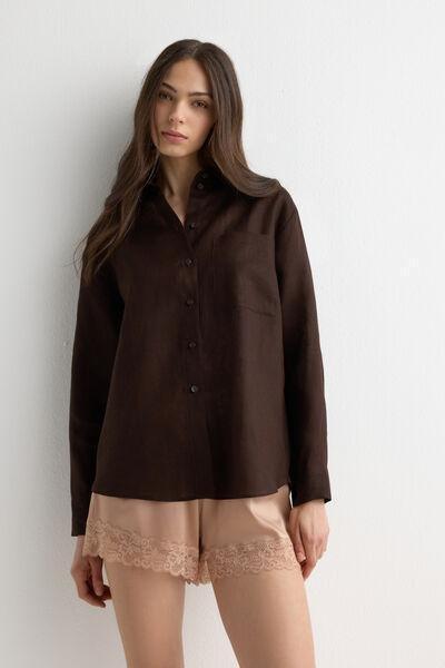 Brown The Pure Linen Plain-Weave Linen Shirt, 5601_705J, large image number 1