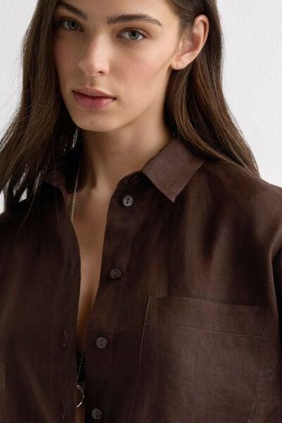 Brown The Pure Linen Plain-Weave Linen Shirt, 5601_705J, large image number 5