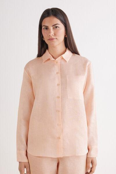 Pink Plain-Weave Linen Shirt, 5601_852J, large image number 0