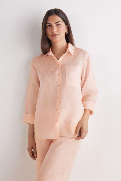 Pink Plain-Weave Linen Shirt, 5601_852J, large image number 1