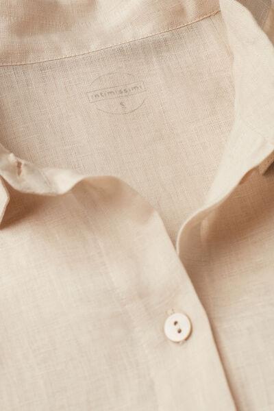 Beige Plain-Weave Linen Shirt, , large image number 4
