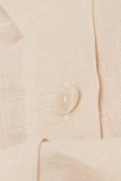 Beige Plain-Weave Linen Shirt, , large image number 4