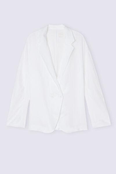 White Double-Breasted Plain Linen Blazer, , large image number 2