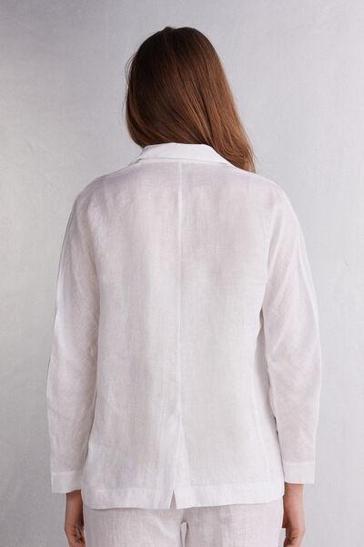 White Double-Breasted Plain Linen Blazer, , large image number 3