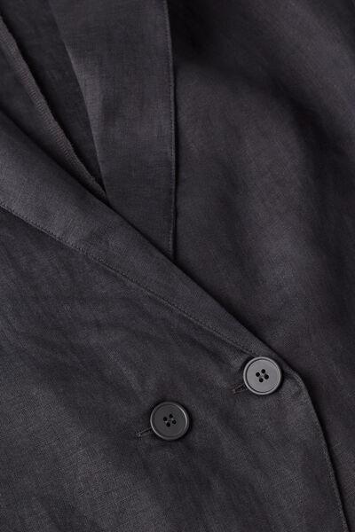 Black Double-Breasted Plain Linen Blazer, , large image number 4