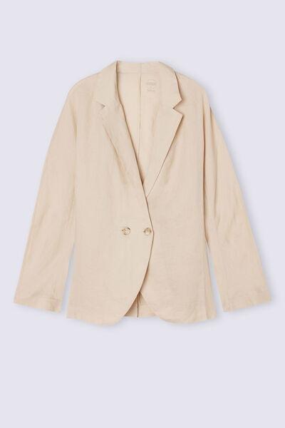 Beige Linen Cloth Double Breasted Jacket, 5601_913I, large image number 2