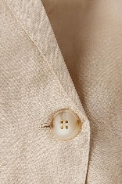Beige Linen Cloth Double Breasted Jacket, 5601_913I, large image number 4