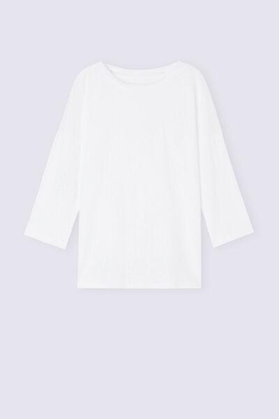 White Boat Neck Linen Top, White, large image number 2