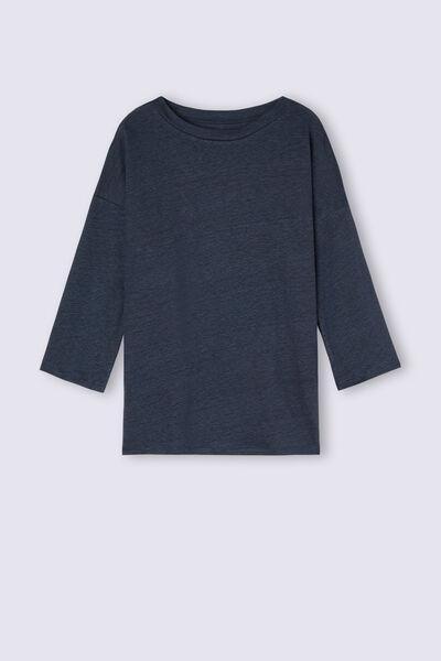 Navy Linen Bateau Neck Top, 5601_243J, large image number 2