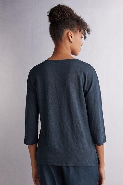 Navy Linen Bateau Neck Top, 5601_243J, large image number 3