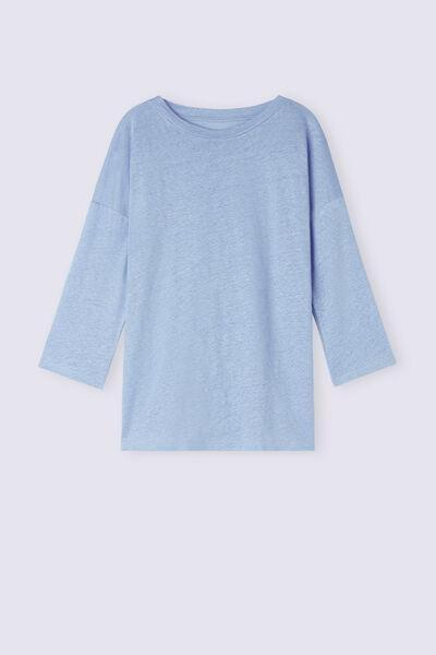 Blue Boat Neck Linen Top, , large image number 2
