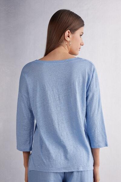 Blue Boat Neck Linen Top, , large image number 3