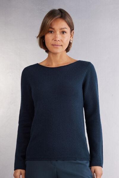 Blue Long-Sleeved Cashmere Blouse, , large image number 0