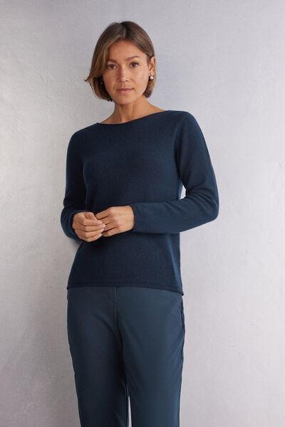 Blue Long-Sleeved Cashmere Blouse, , large image number 1