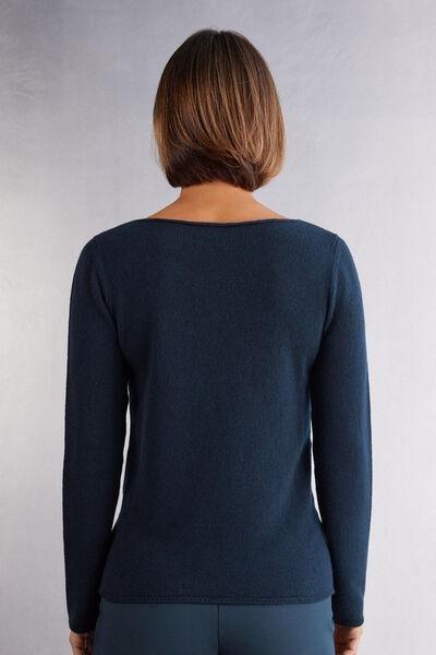 Blue Long-Sleeved Cashmere Blouse, , large image number 3